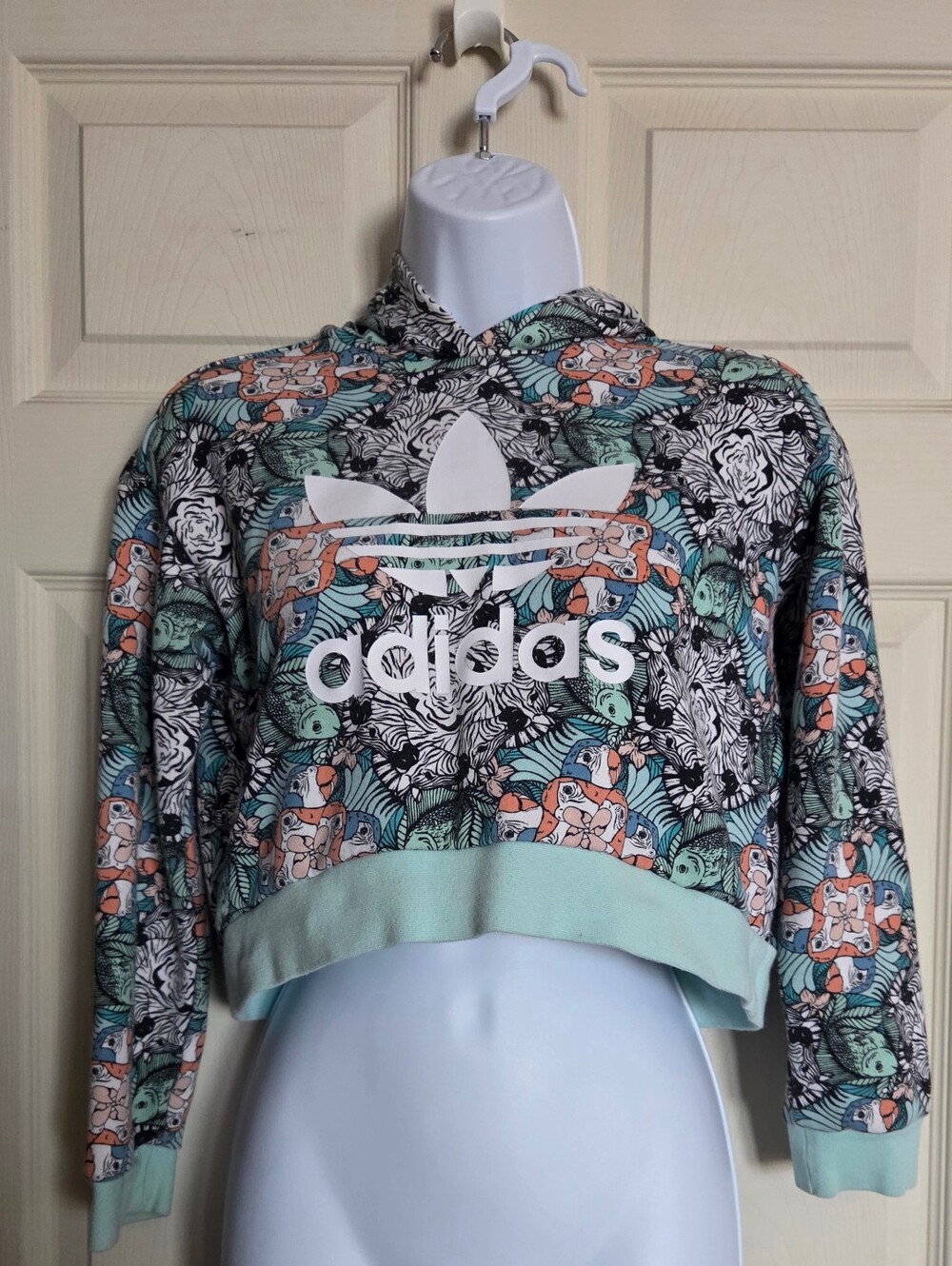 Adidas Originals girls' zoo animal print cropped hoodie Size Small